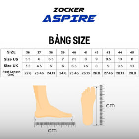 Giày Pickleball / Tennis Zocker Aspire Speed - Trắng Xám - Chính Hãng 5 bang size giay zocker aspire