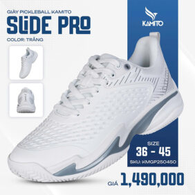Giày Pickleball / Tennis Kamito Slide Pro - Trắng - Chính Hãng 2 giay pickleball tennis kamito slide pro trang chinh hang